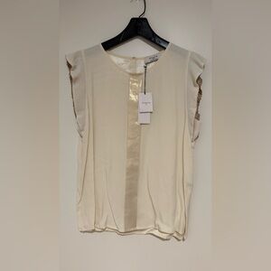 Axara Paris Ivory and Metallic Gold Ruffle Blouse